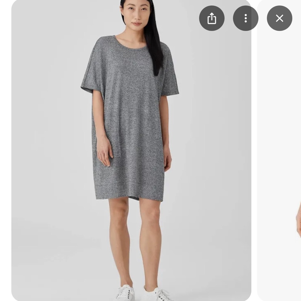 NEW Eileen Fisher Organic Cotton grey pockets shirt dress women size Medium